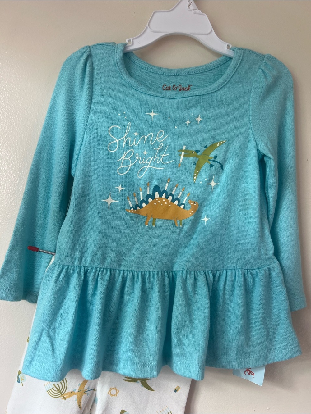 Cat & Jack Turquoise Long Sleeve Peplum Top and Pants Set for Hanukkah